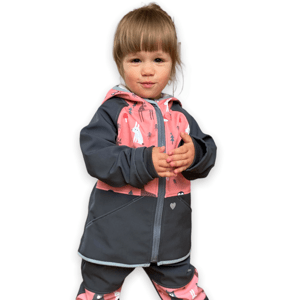 Vyrobeniny Dětská softshell bunda s fleecem - růžová se zvířátky Velikost: 86 - 92