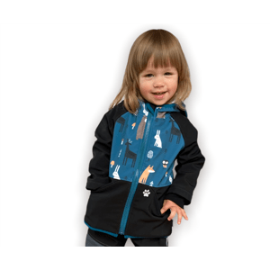 Vyrobeniny Dětská softshell bunda s fleecem - modrá se zvířátky Velikost: 86 - 92